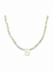Vera Perla 10K Gold Strand Pendant Necklace for Women, with Letter B and Pearl Stones, White