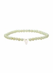 Vera Perla Elastic Stretch Bracelet for Women, with Letter V Mother of Pearl and Pearl Stone, White