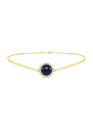 Vera Perla 18K Gold Chain Bracelet for Women, with 0.10 ct Genuine Diamonds and Pearl, Blue