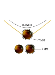 Vera Perla 2-Pieces 18K Gold Simple Jewellery Set for Women with 7mm Tiger Eye Stone, Gold