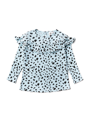 Noe & Zoe Waffle Ruffle Top, Cotton, 2 Years, Clearwater Mash