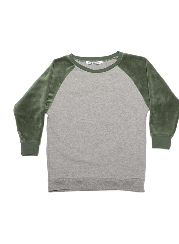 Mingo Kids Velvet Sweater, 1-2 Years, Grey/Duck Green