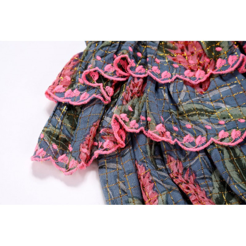 Louise Misha Matanzas Lagoon Leaves Printed Romper, 9-Months, Blue/Pink