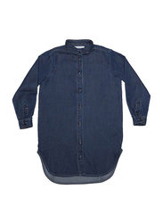 Mingo Kids Long Sleeved Shirt Denim Dress, 2-4 Years, Dark Blue