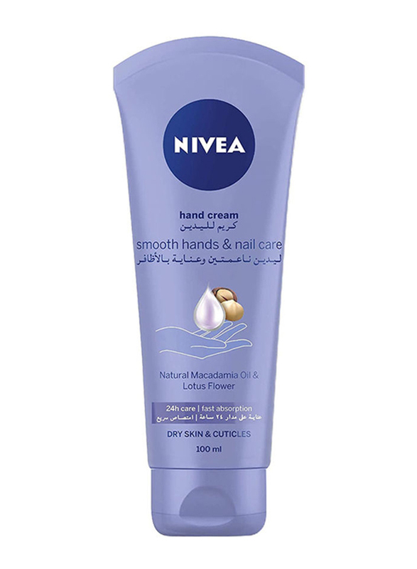 Nivea Smooth Macadamia Oil and Lotus Flower Hands and Nail Care Cream, 100ml