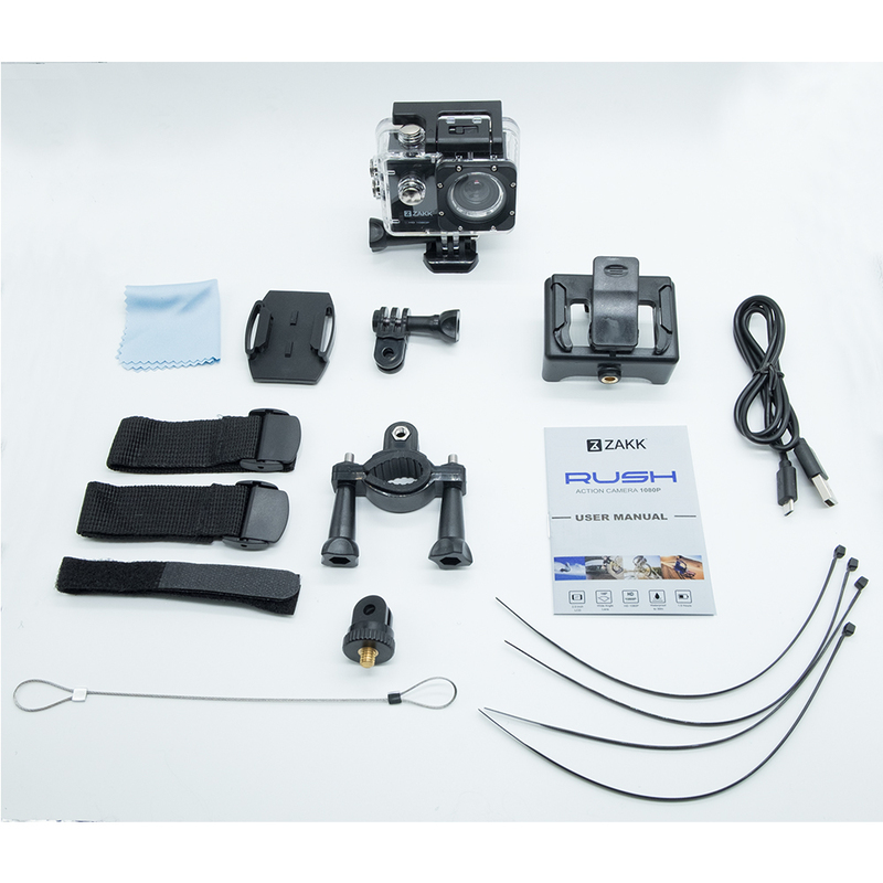 Zakk Rush 1080p Action Camera with Accessories, 12 MP, Black
