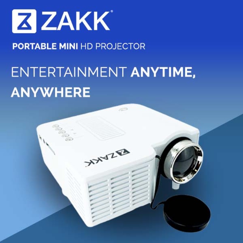 Zakk UC28 Pro HD LED Mini Portable Home Cinema Theatre Projector, 48 Lumens, White