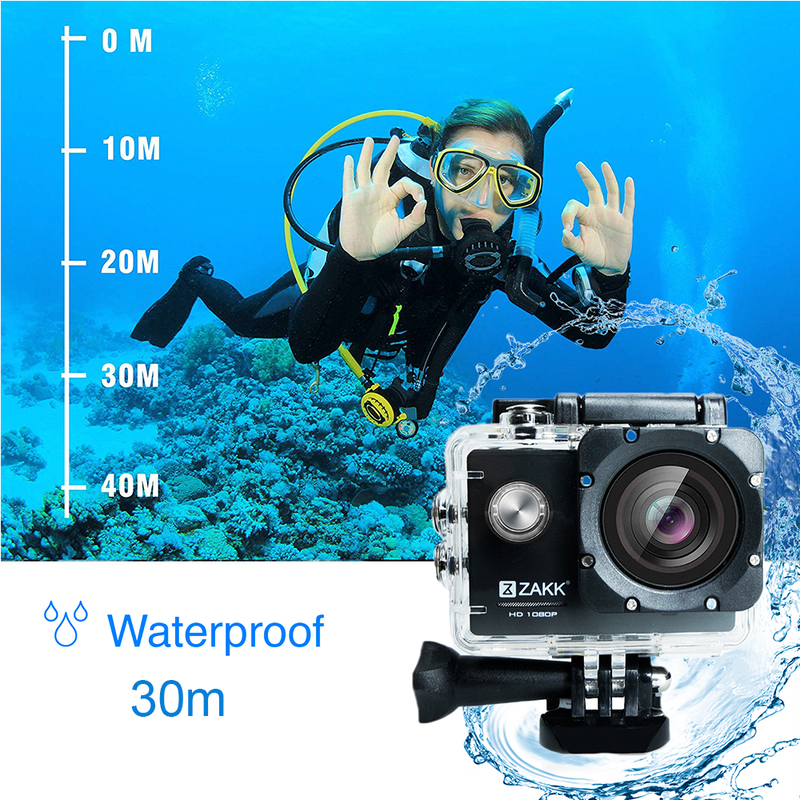 Zakk Rush 1080p Action Camera with Accessories, 12 MP, Black