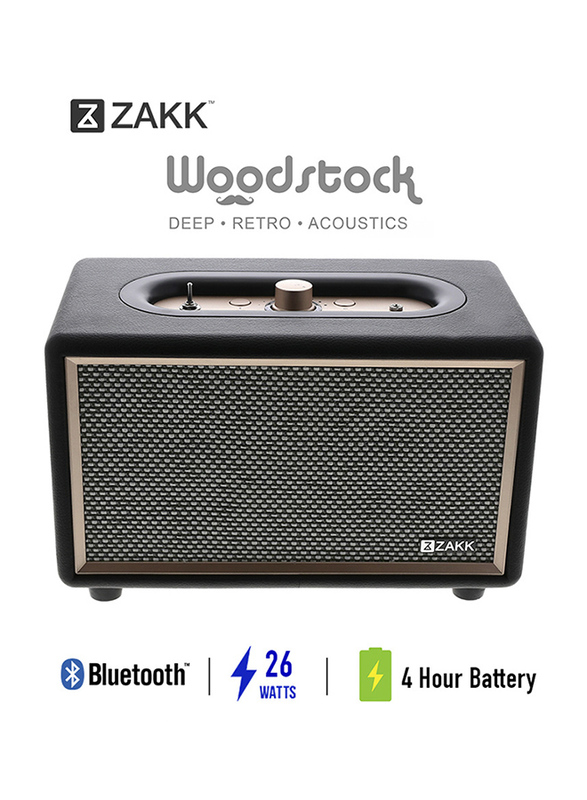 Zakk Woodstock Portable Bluetooth Speaker, Black/Brown