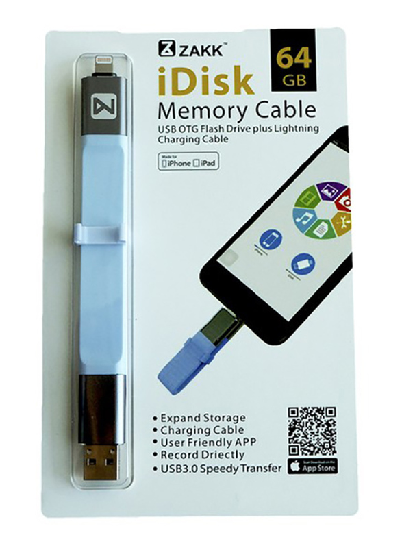 Zakk 64GB iDisk USB Flash Drive for Apple iPhone/iPad, Blue