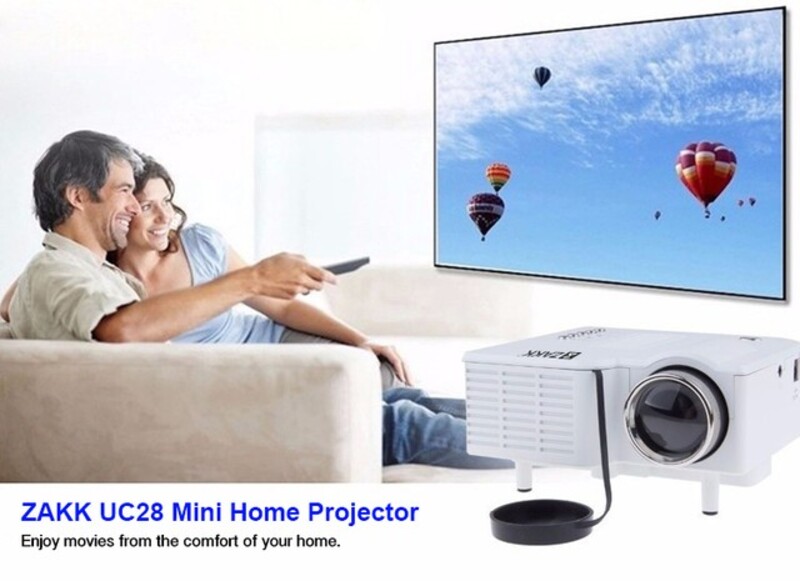 Zakk UC28 Pro HD LED Mini Portable Home Cinema Theatre Projector, 48 Lumens, White