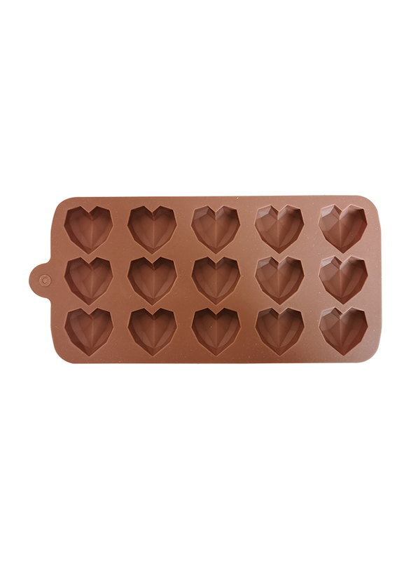 21cm Silicone 15 Cavities Heart Shape Cup Cake Mould, 21 x 10.5 x 2cm, Brown