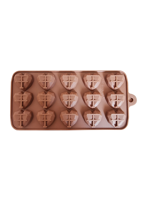 21cm Silicone 15 Cavities Heart Shape Cup Cake Mould, 21 x 10.5 x 2cm, Brown
