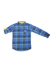 KWC Full Sleeve Check Pattern Casual Shirt for Boys, 10-11 Years, Blue