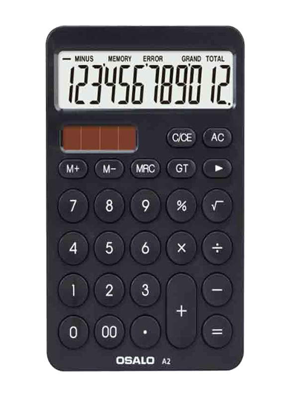 

Osalo A-2 12-Digit Plastic Key Standard Function Basic Calculator, Black