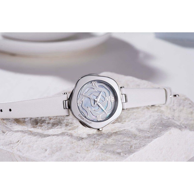 CIGA Design R Series Danish Rose Analog Quartz Watch for Women with Leather Band, Water Resistant, R012-SISI-W1, White-Silver