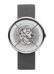 CIGA Design J Series Zen Analog Automatic Mechanical Skeleton Watch for Men with Silicone Band, Water Resistant, J011-SISI-W35, Silver