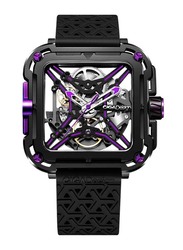 CIGA Design X Series Great Ape Hollow Design Analog Watch for Men with Silicone Band, Water Resistant, X011-BLPL-W25BK, Black-Black/Purple