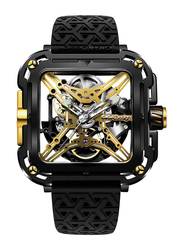 CIGA Design X Series Great Ape Hollow Design Analog Watch for Men with Silicone Band, Water Resistant, X021-BLGO-W25BK, Black-Black/Gold