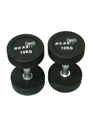 Beast Fitness Round Rubber Dumbbell Set, 2 x 10KG, Black/Silver