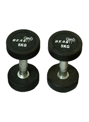 Beast Fitness Round Rubber Dumbbell Set, 2 x 5KG, Black/Silver