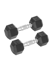 Harley Fitness Rubber Hex Dumbbell Set, 2 x 5KG, Black/Silver
