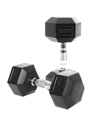 Harley Fitness Rubber Hex Dumbbell Set, 2 x 12.5KG, Black/Silver