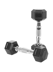 Harley Fitness Rubber Hex Dumbbell Set, 2 x 2.5KG, Black/Silver