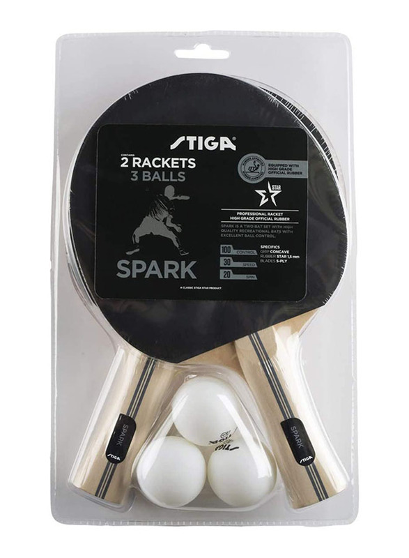 

Stiga Spark Racket and Balls Set, 5 Pieces, Black/White