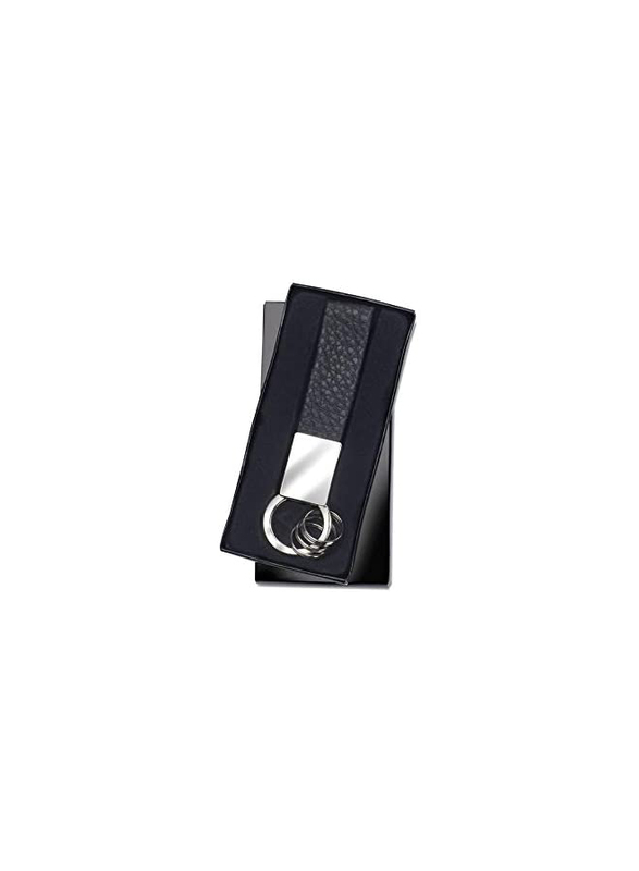 Multi-Rings Keyring Keychain with PU Leather Strap, Black/Silver