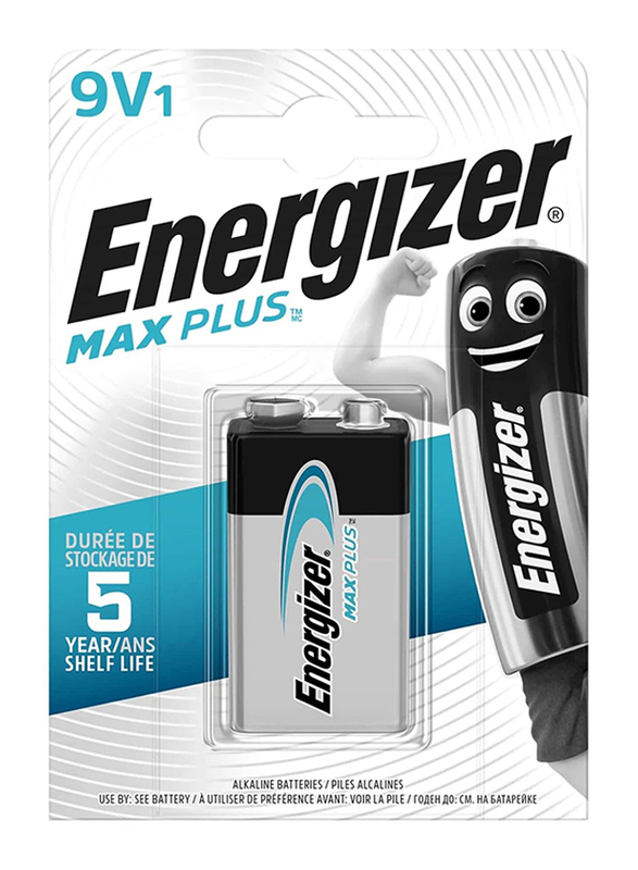 

Energizer Max Plus 9V Alkaline Battery, Silver/Blue/Black