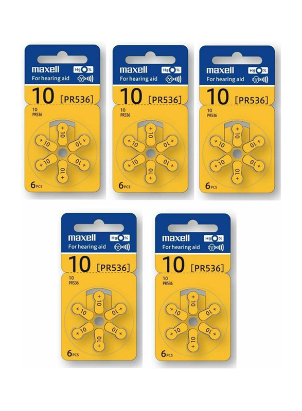 

Maxell PR 536 Hearing Aid Battery, Size 10, 30 Pieces, Yellow