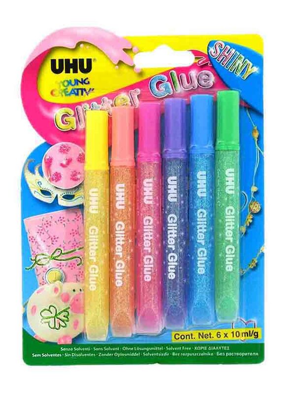 

UHU Young Creative Shiny Glitter Glue, 6 Pieces x 10ml, Multicolour