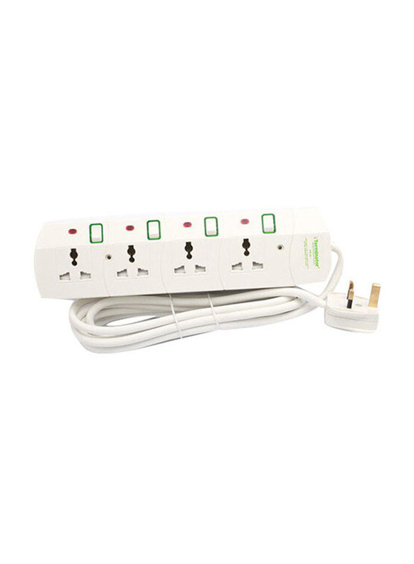 

Terminator 4-Way Universal Power Extension Socket, 13A Plug and Esma Approved, 5-Meter, Off White