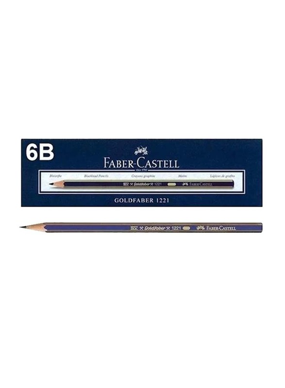 

Faber-Castell 12-Piece Gold Faber 1221 6B Graphite Pencil Set, Blue/Gold