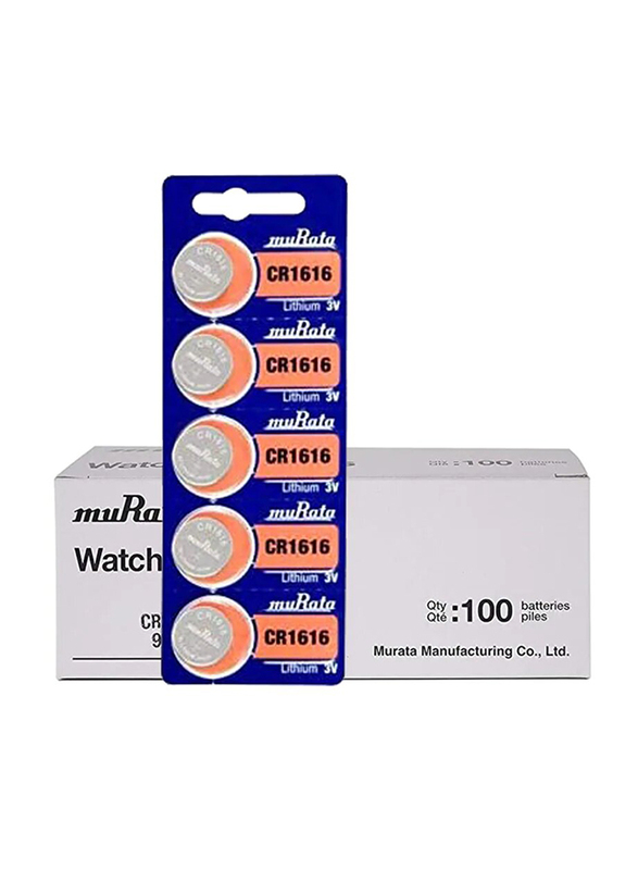 

Murata CR1616 3V Lithium Batteries, 100 Pieces, Silver