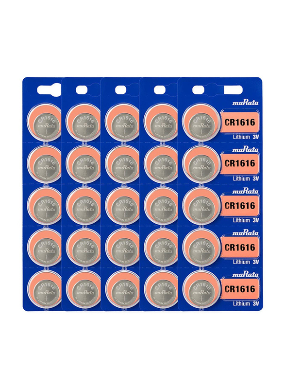 

Murata CR1616 3V Lithium Batteries, 25 Pieces, Multicolour