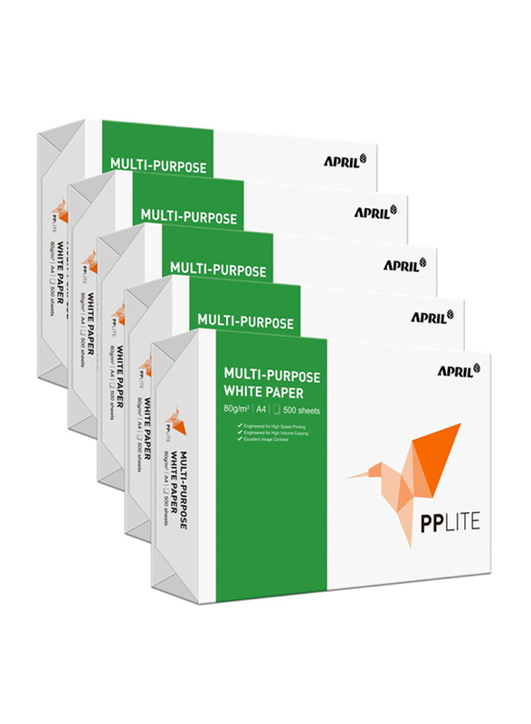 

April PP Lite Office Copy Paper, 5 x 500 Sheets, 80 GSM, A4 Size