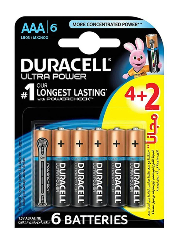 

Duracell Powercheck Ultra Power AAA Alkaline Battery, 6 Pieces, Rose Gold/Black