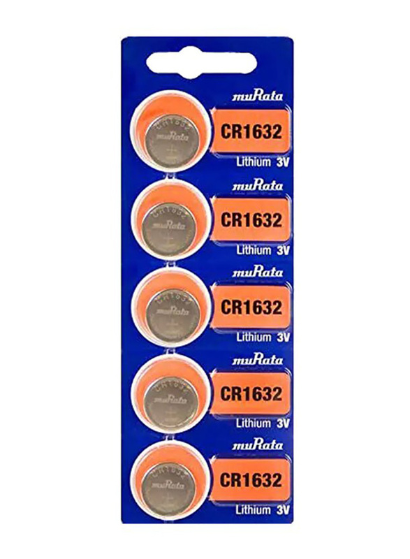 

Murata CR1632 3V Lithium Batteries, 5 Pieces, Silver