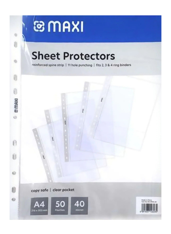 

Maxi A4 Size Clear Pockets, 50-Piece, Clear