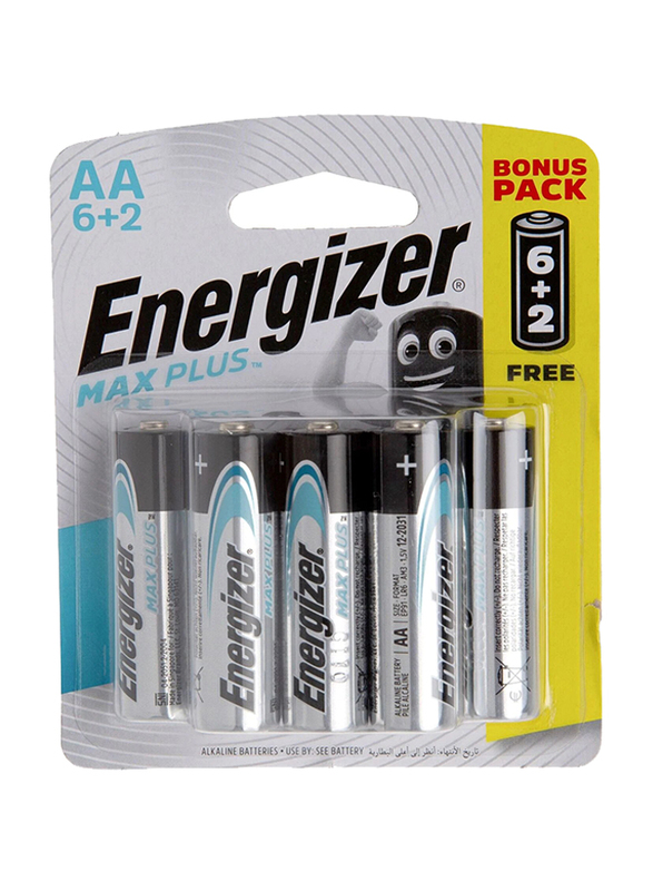

Energizer Max Plus Alkaline AA Batteries, 8 Pieces, Silver/Black