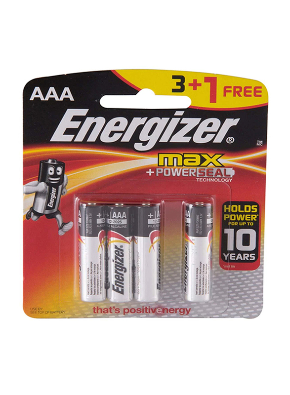 

Energizer Max Plus PowerSeal Alkaline AAA Battery, 4 Pieces, Silver/Black