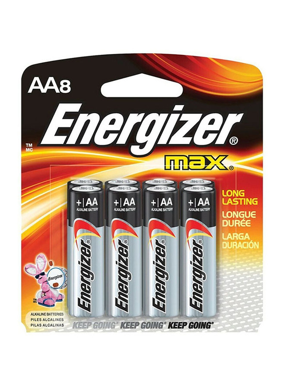 

Energizer Max AA Alkaline Battery Set, 8 Pieces, Silver/Black
