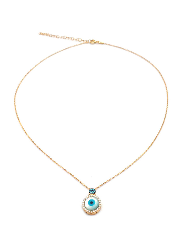 Alwan Gold Plated Evil Eye Pendant Necklace for Women with Turquoise & Diamond Stone, Gold/Blue