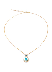Alwan Gold Plated Evil Eye Pendant Necklace for Women with Turquoise & Diamond Stone, Gold/Blue