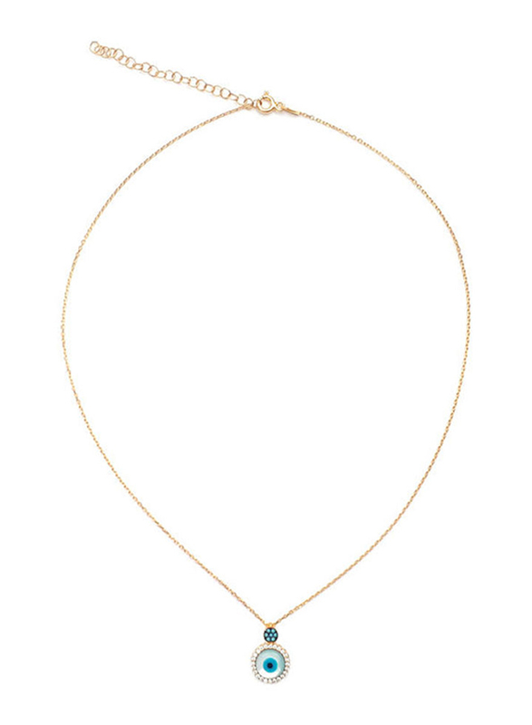 Alwan Gold Plated Evil Eye Pendant Necklace for Women with Turquoise & Diamond Stone, Gold/Blue