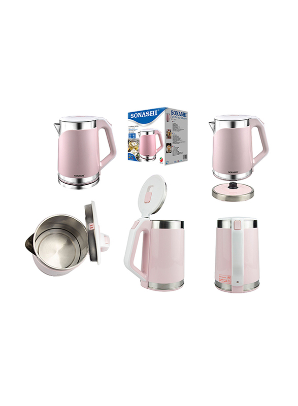 Sonashi 1.8L Electric Stainless Steel Cordless Kettle, 1850W, SKT 1808, Pink
