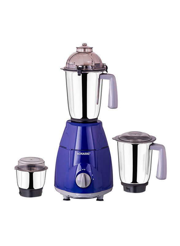 Sonashi 3 in 1 1.5L Mixer Grinder, with Pulse Switch Unbreakable Polycarbonate Jar Lids, 750W, SB 151 SS, Dark Blue