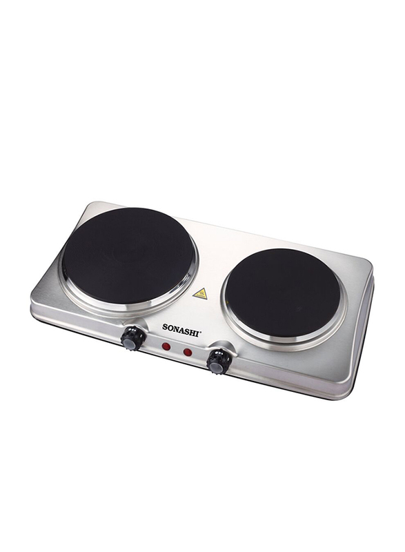 Sonashi Double Electric Stainless Steel Hot Plates, 2500W, SHP 611S, Silver/Black